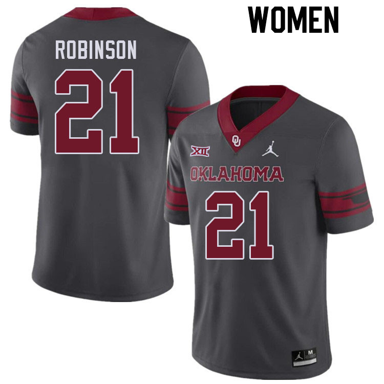 Women #21 Xavier Robinson Oklahoma Sooners College Football Jerseys Stitched-Charcoal